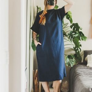 Runaway Bicycle Jester Dress Pockets Back Slit Blue